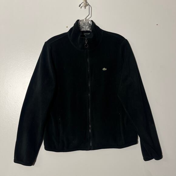 Lacoste Logo Fleece Full Zip Up Collared Black Swacket Womans Size Small - Picture 1 of 5